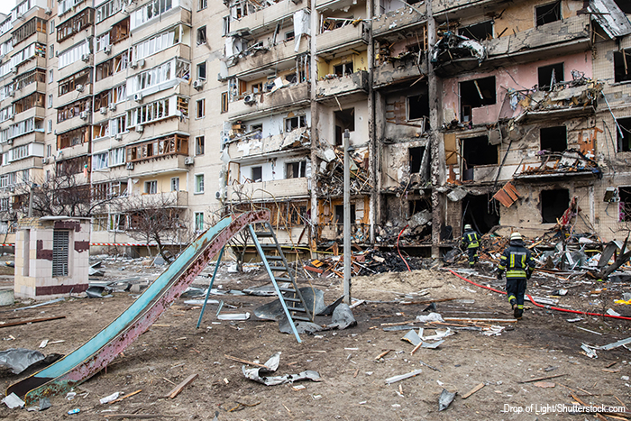 bombed residential building in Kyiv